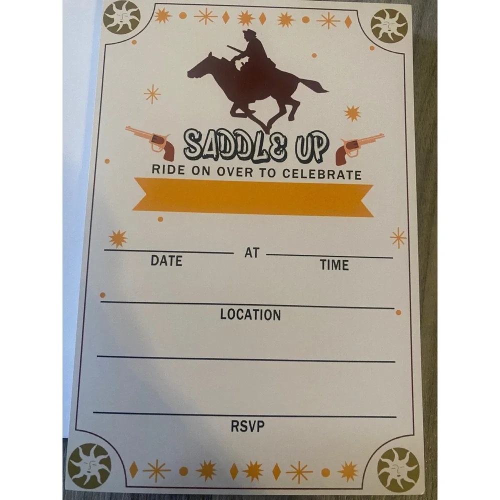 Western Cowboy Horse Birthday Party Invitations Set of‎ 20 Envelopes Included